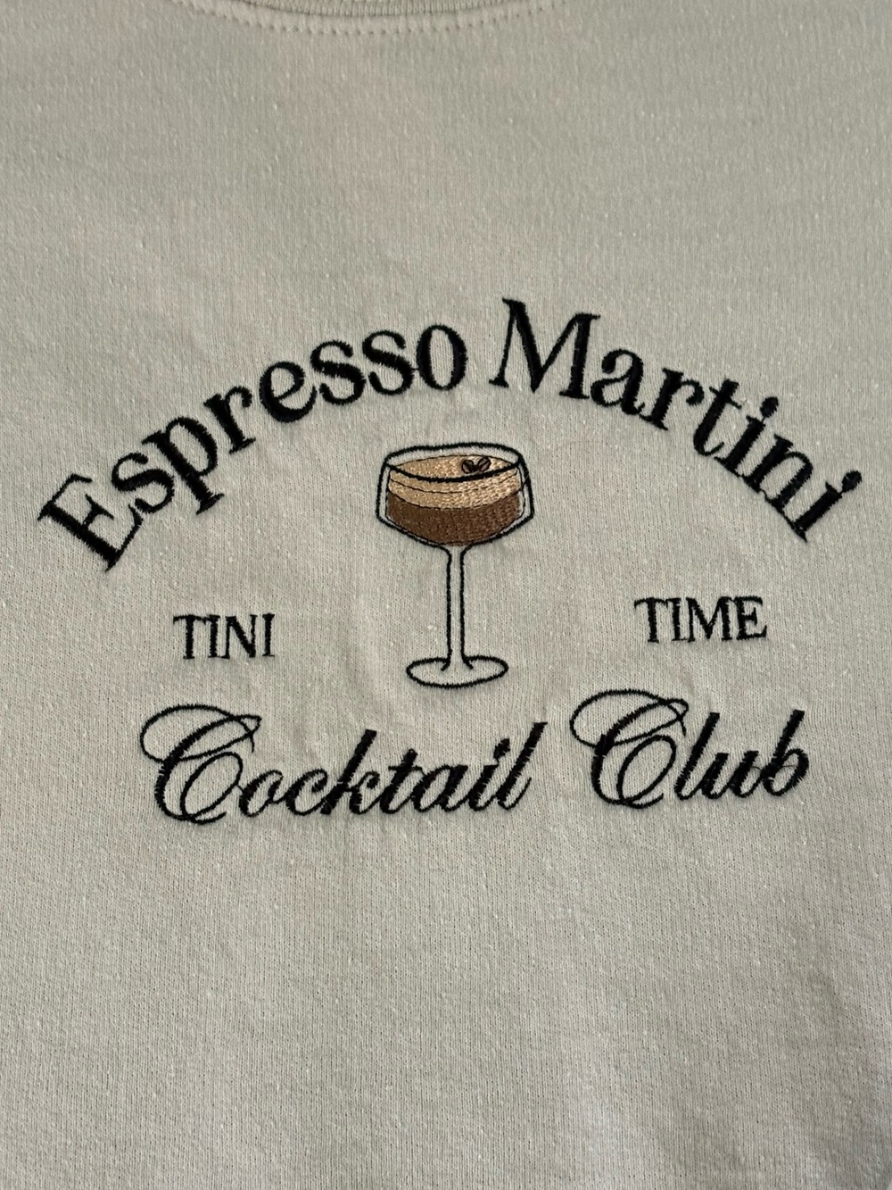 Embroidered Espresso Martini Crewneck Sweatshirt Cream L Coquette Preppy Y2K